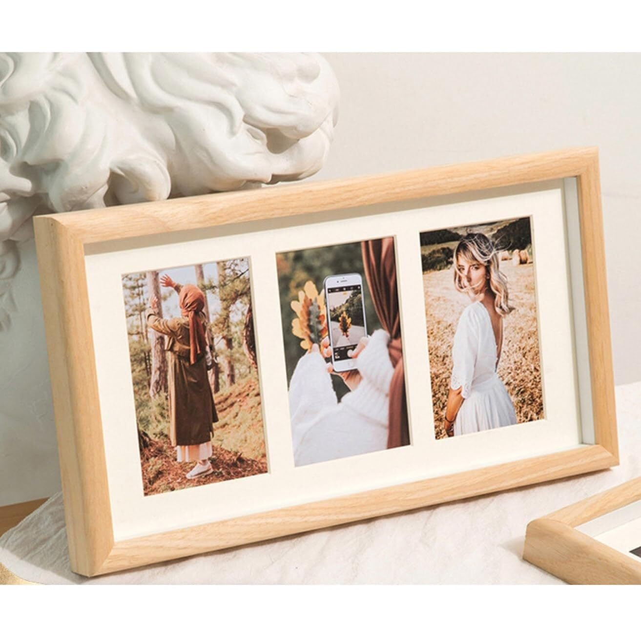 Amazon.co.jp: 飾れる フォトフレーム 横長 3窓 木製 おしゃれ 複数