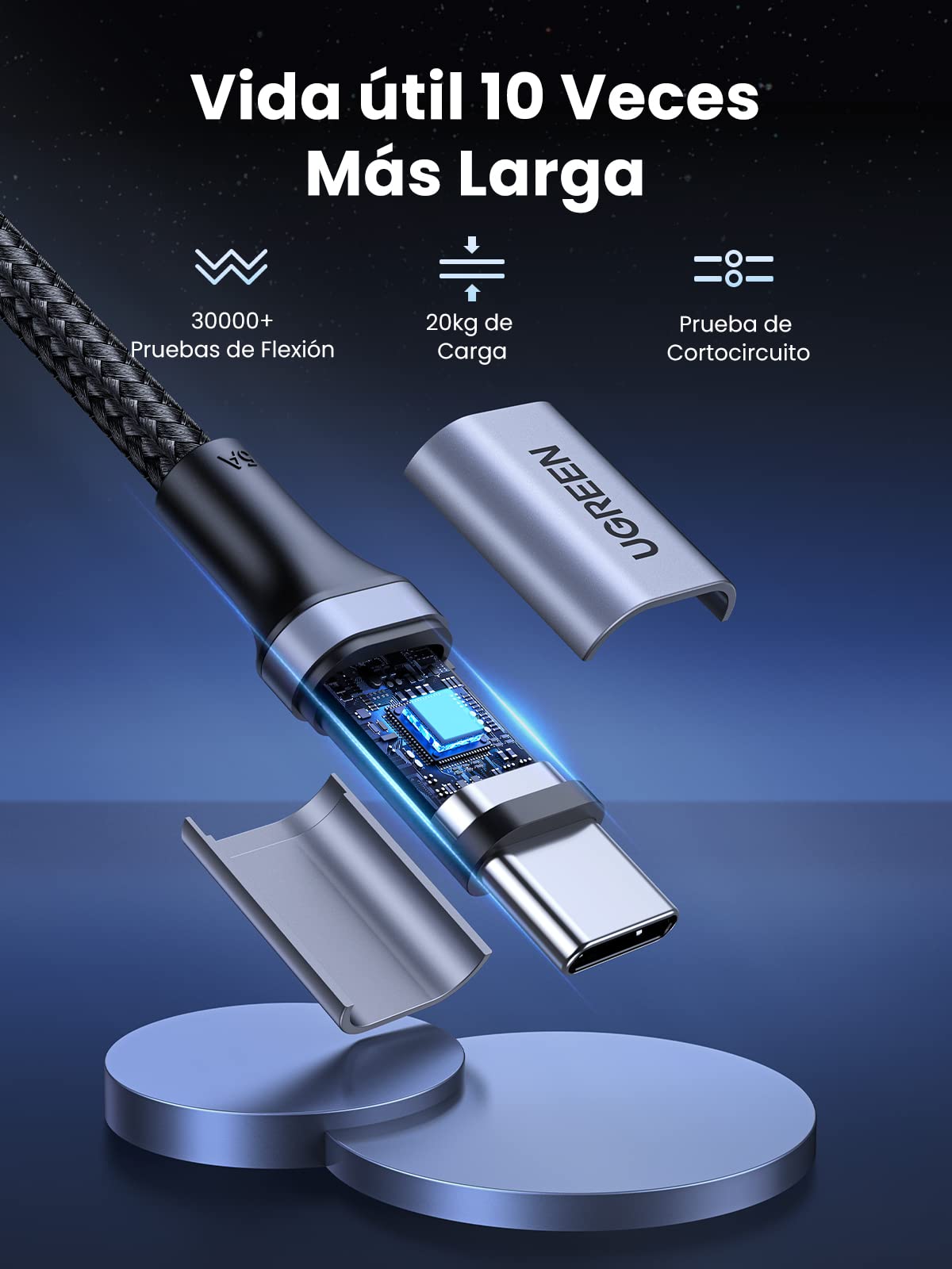 UGREEN 2Pack Cable USB C Carga Rápida PD 3.0 100W,Tipo C Compatible con MacBook Air,iPad iPhone 17 Pro Max Air/16/15 Plus Pro MAX, Galaxy S26 S25 Ultra S24 S23, Pixel 10/9/8, etc. 1M