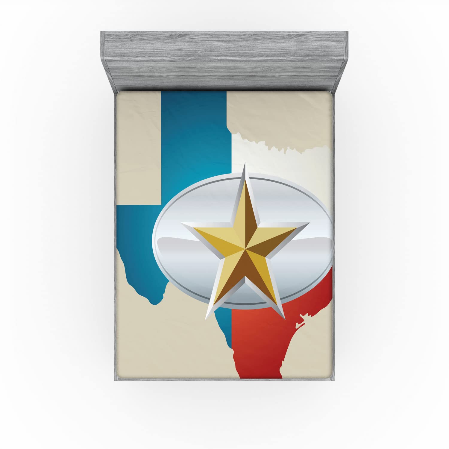 Ambesonne Texas Star 2 Pack Fitted Sheet, Cowboy Belt Buckle, Bed Cover All-Round Elastic Deep Pockets 2 Pieces, Package Contains 2 Queen Size Fitted Sheets, Beige Blue Scarlet