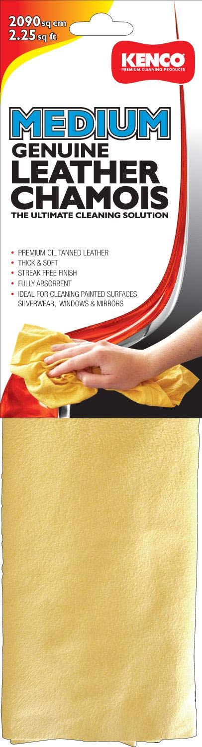 Kenco Premium Leather Chamois Cloth for Car - 2.25 Sq ft- Super Absorbent, Reusable Shammy Cloth for Car - Scratch-Free.