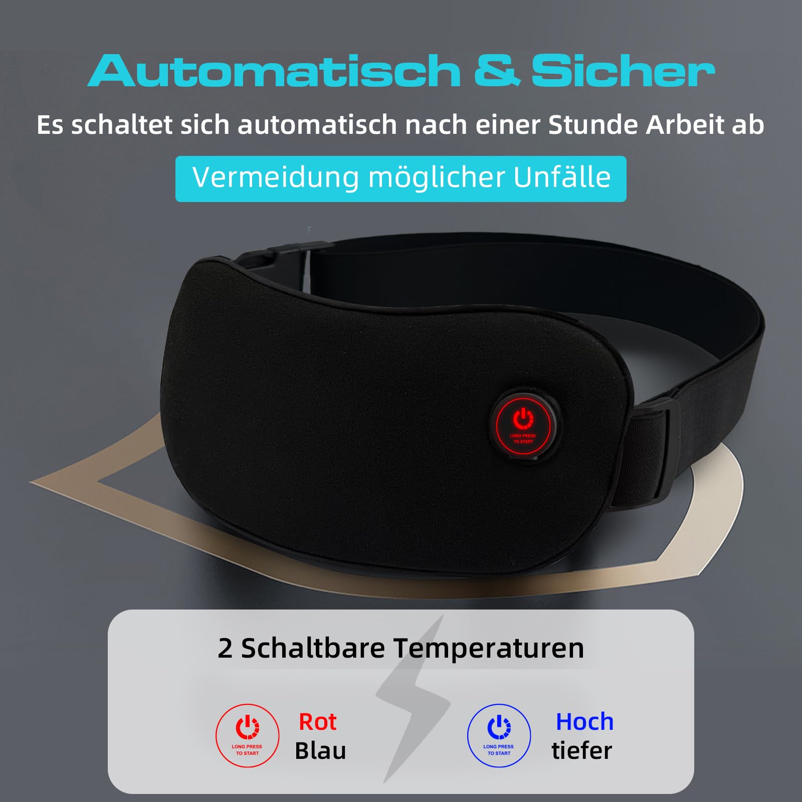 uncn Tragbares Heizkissen für Krämpfe | 5000mAh Integrierter Akku | 27x11 cm Kabellos | Wärmegürtel mit Abschaltautomatik für Bauch/Lenden