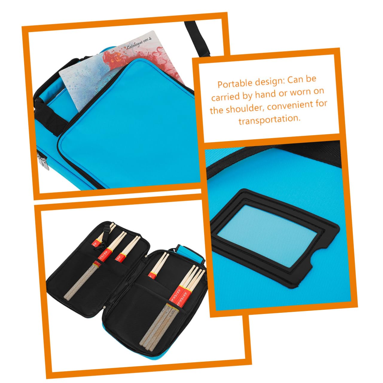 Borsa per Bacchette Batteria in Oxford Blu, Tracolla | Design Ergonomico, Trasporto Comodo, Superficie Antiabrasione e Antimacchia, Maniglie a Mano