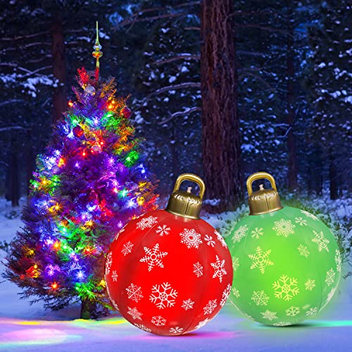 mugeleen 23,6 Zoll Große Aufblasbare Weihnachtskugel mit LED-Licht, Beleuchteter PVC Weihnachtsball, Weihnachtsdekoration für Draußen Party (B) Cover