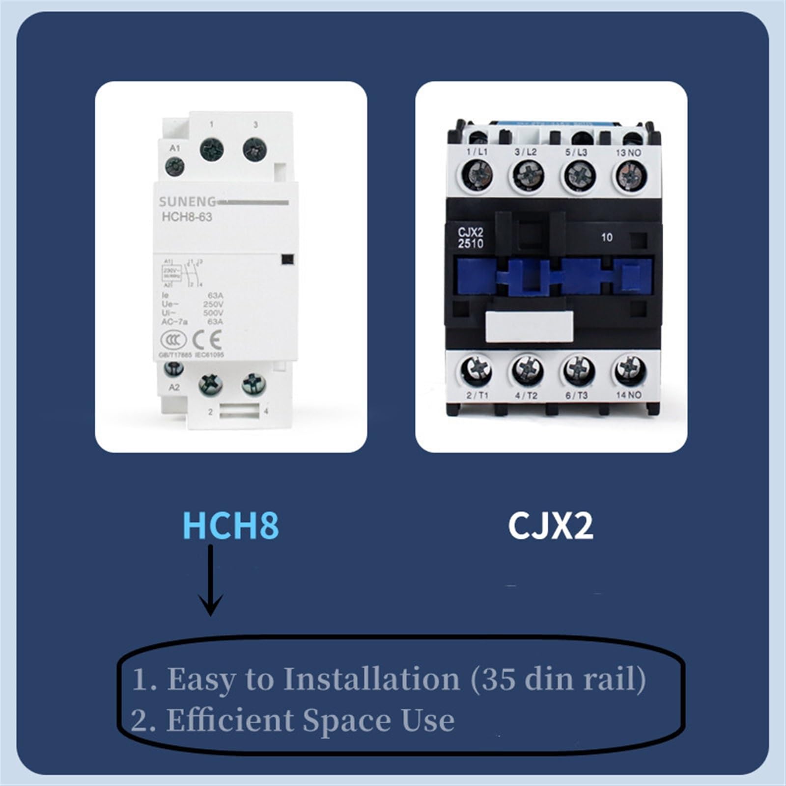 Contactor modular 2P 16A 20A 25A 32A 40A 63A 24V/110V/230V 50/60HZ Contactor de CA doméstico 2NO/2NC o 1NO 1NC(230V40A, 2NO)