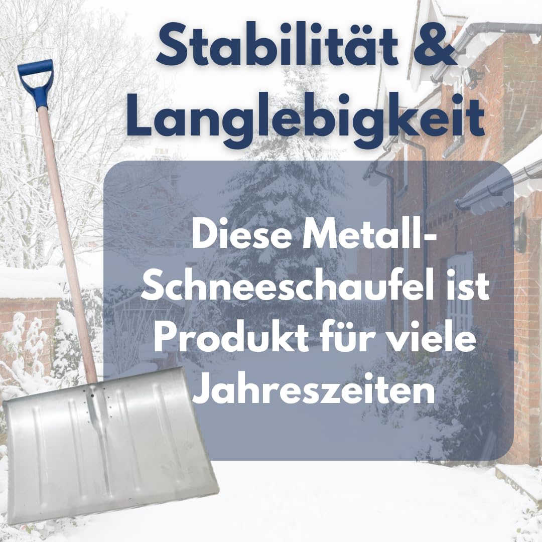 Schneeschaufel aus Metall, Schneeschieber mit Holzstiel & D-Griff, Schneeräumer ca. 130cm
