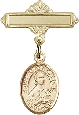 14kt Yellow Gold Baby Badge with St. Gemma Galgani Charm and Polished Badge Pin 1 X 5/8 inches