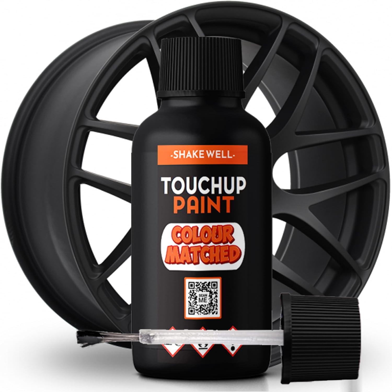 Matt Black Wheel Touch Up Paint - 30ml, Matt Black, Alloy Wheel Scratch Repair, Easy To Use, Simple Application, All In One Bottle With Brush
