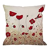HGOD DESIGNS Beautiful Flower Poppy Pillow Case,Red Flower Cotton Linen Cushion Cover Square Standar