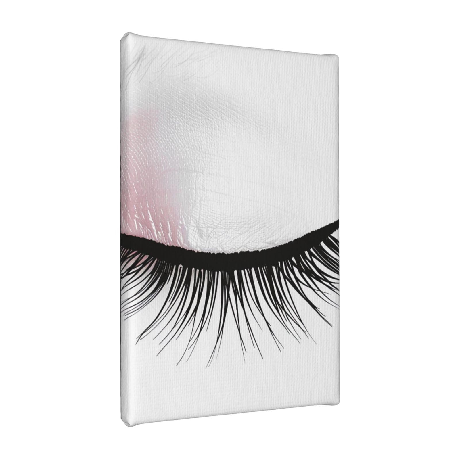YKLJG Eyelash Lip White Printed Wall Art Canvas Painting 20x30 CM Wooden Framed Picture Painting Artwork Prints for Bedroom Kitchen Home Office Decor