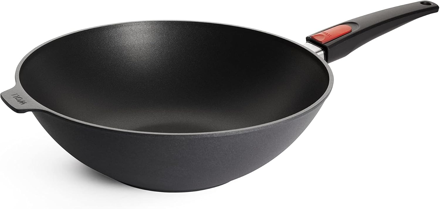 Woll Diamond Lite Wok and Stirring Pan, Diameter 32 cm, Height 10 cm, with Removable Handle, Suitable for Ceramic, Gas, Electric, Halogen - Not Suitable for Induction Cookers, Die-Cast Aluminium,