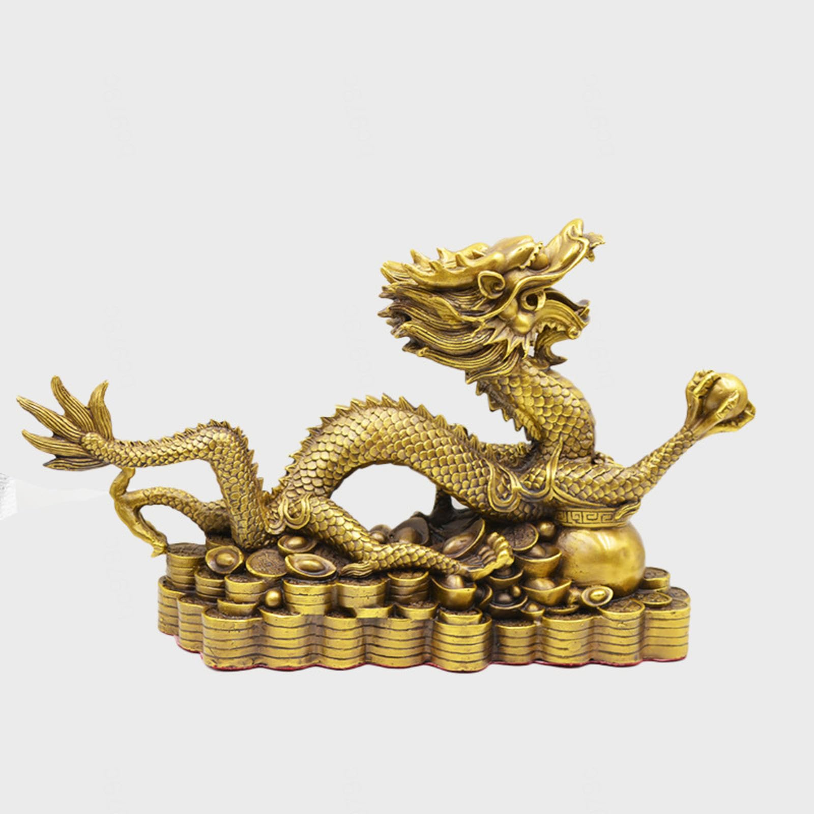 VIDECOR Feng Shui Goldener Drache – mit Einer Kristallkugel, um Wünsche Wahr Werden zu Lassen, Drachenfigur – Traditionelles Handwerk aus Takaoka-Kupferwaren, Sternzeichen-Perlen,Large