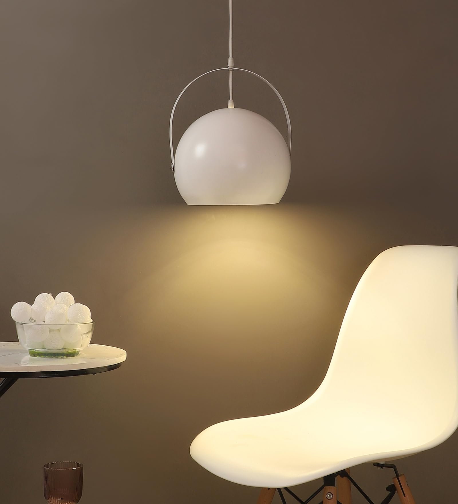 MONI Modern Dome Pendant Light with Metal Handle | Minimalist Hanging Ceiling Lamp for Dining Room, Bedroom, Café & Kitchen | E27 Holder, Warm Ambient Lighting (White, Pack of 2)-image-47