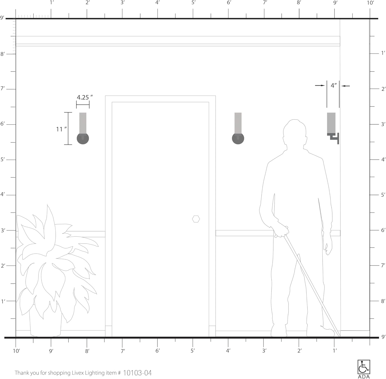 Livex Lighting 10103-04 Aero Collection ADA 1-Light Wall Sconce Light with Satin Opal White Glass Cylinder Shade, Black, 4.25 x 11