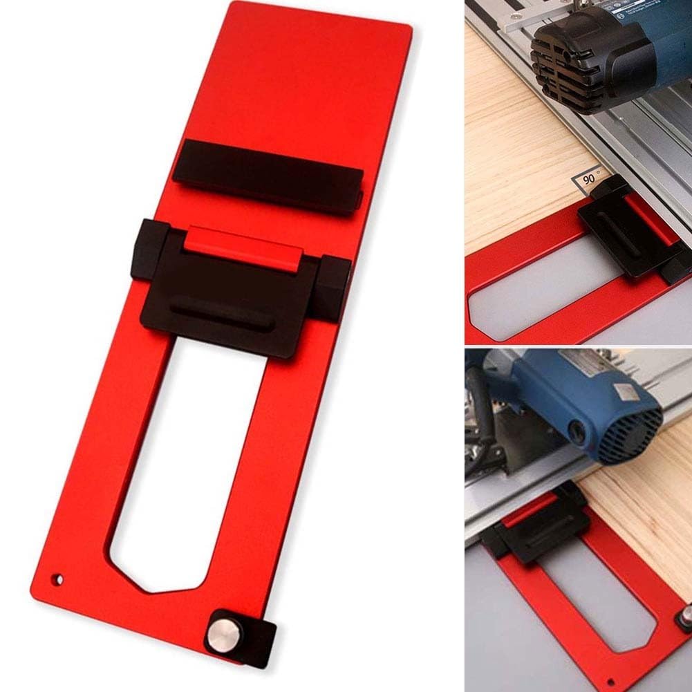 Plaque de positionnement à 90 degrés pour rail de guidage de scie circulaire électrique, alliage d'aluminium avec finition CNC, équipée de vis de verrouillage en laiton et d'un bouchon rotatif