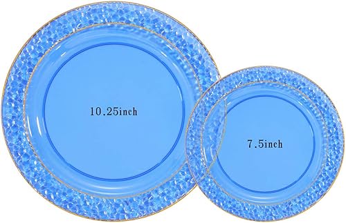 Miniatura 2 de Nervure 102 platos de plástico azul  Los platos desechables azules para fiesta incluyen 51 platos llanos de 10.25 pulgadas y 51 platos de postre de