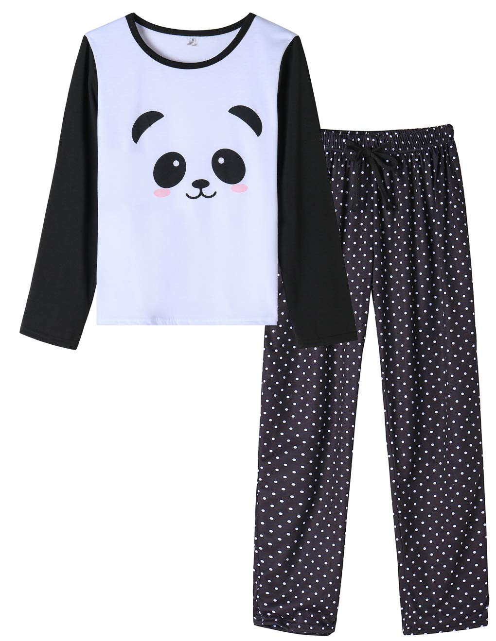 VENTELAN Women Pajamas Cute Christmas Bear Sleepwear Long Sleeve Stripes Loungewear Black Panda Medium
