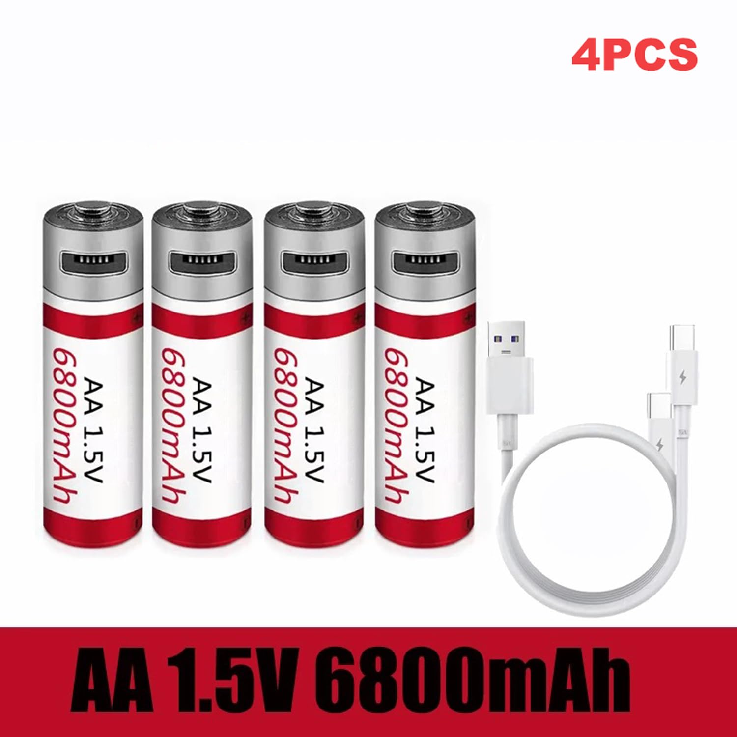 Batterie Ricaricabili al Litio AA da 6800 mAh con Uscita costante USB da 1,5 V, Ricarica Rapida in 2 Ore con Cavo USB, Oltre 1000 cicli di Carica/scarica.