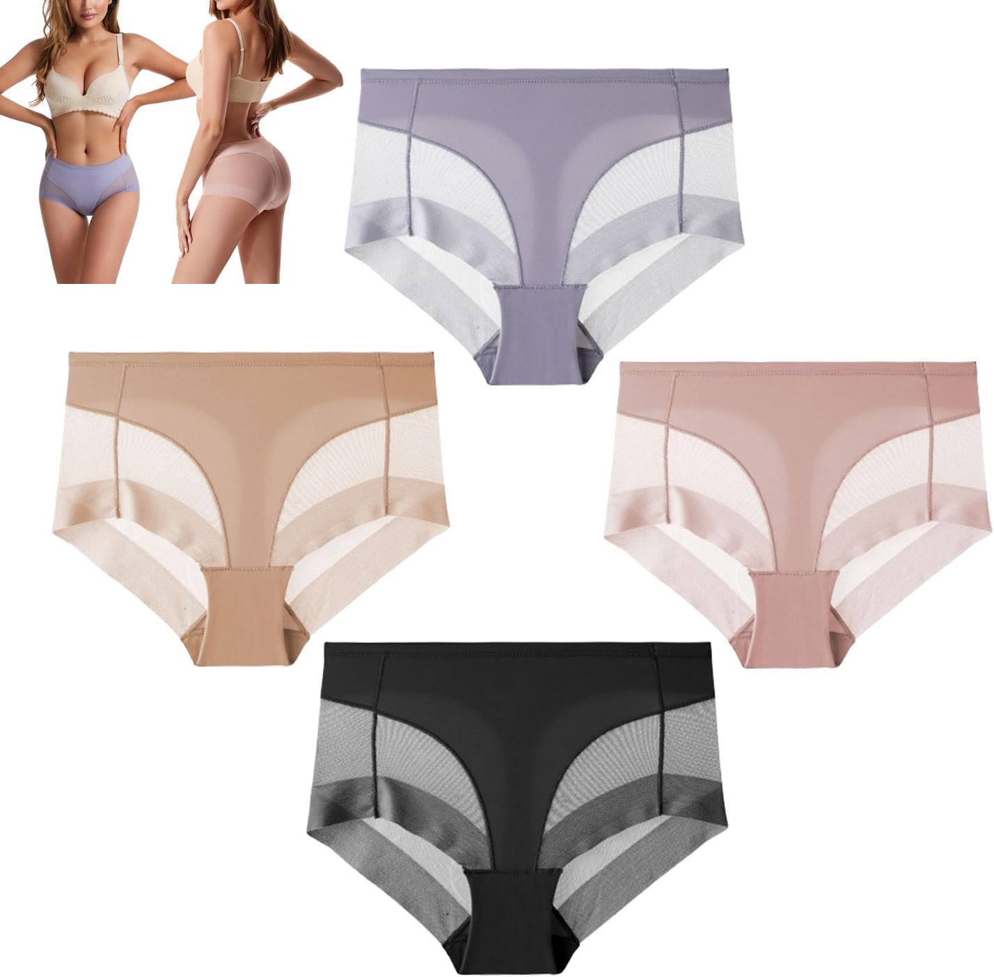 Lowesmart Panties, High Waist Ice Silk Seamless Shaping Briefs, Transparent Mesh No Trace Tummy Control Briefs