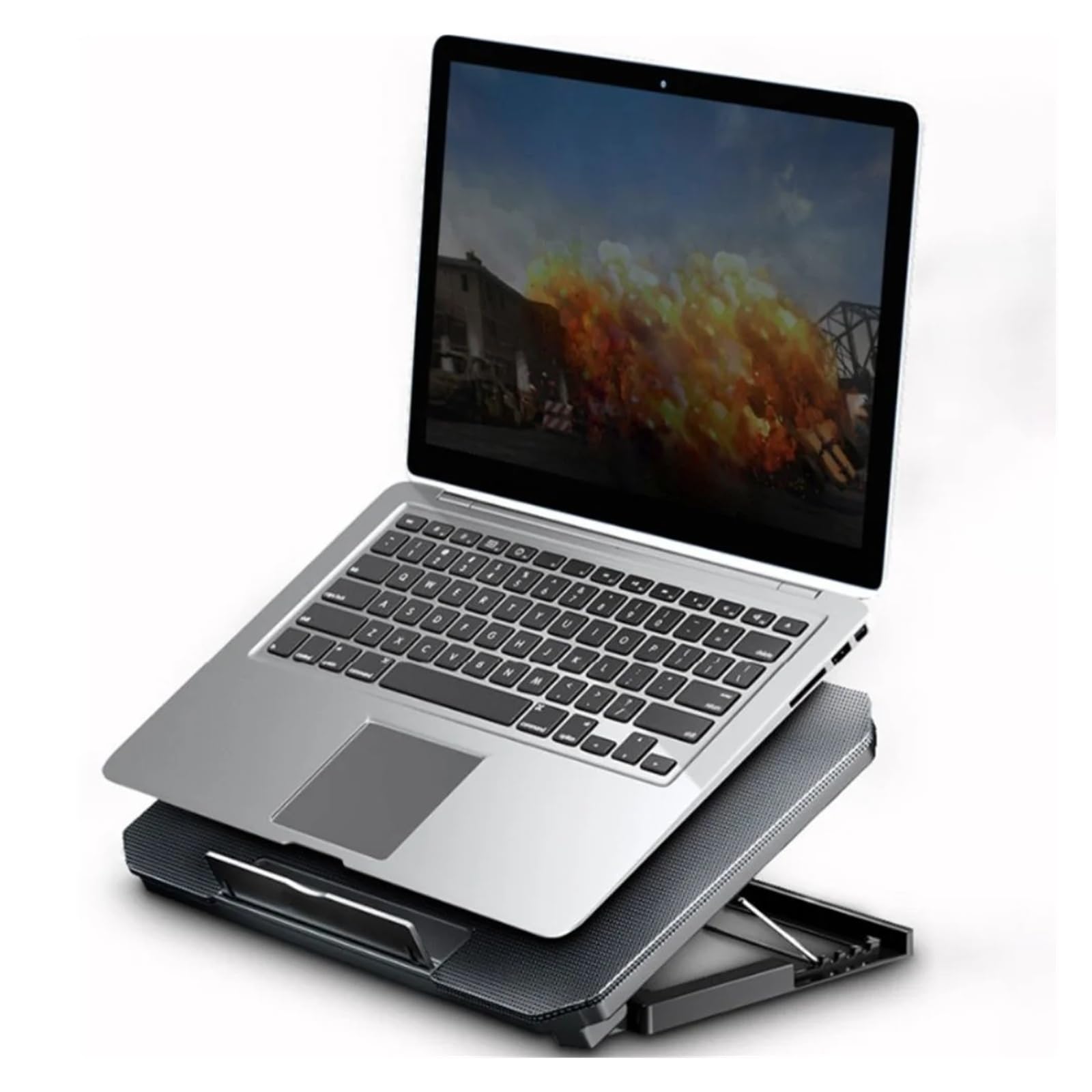 Tappetino di raffreddamento for laptop regolabile portatile Porta USB Luce a LED Ventola di raffreddamento for laptop Ventola di raffreddamento for notebook in rete metallica(Double fan)