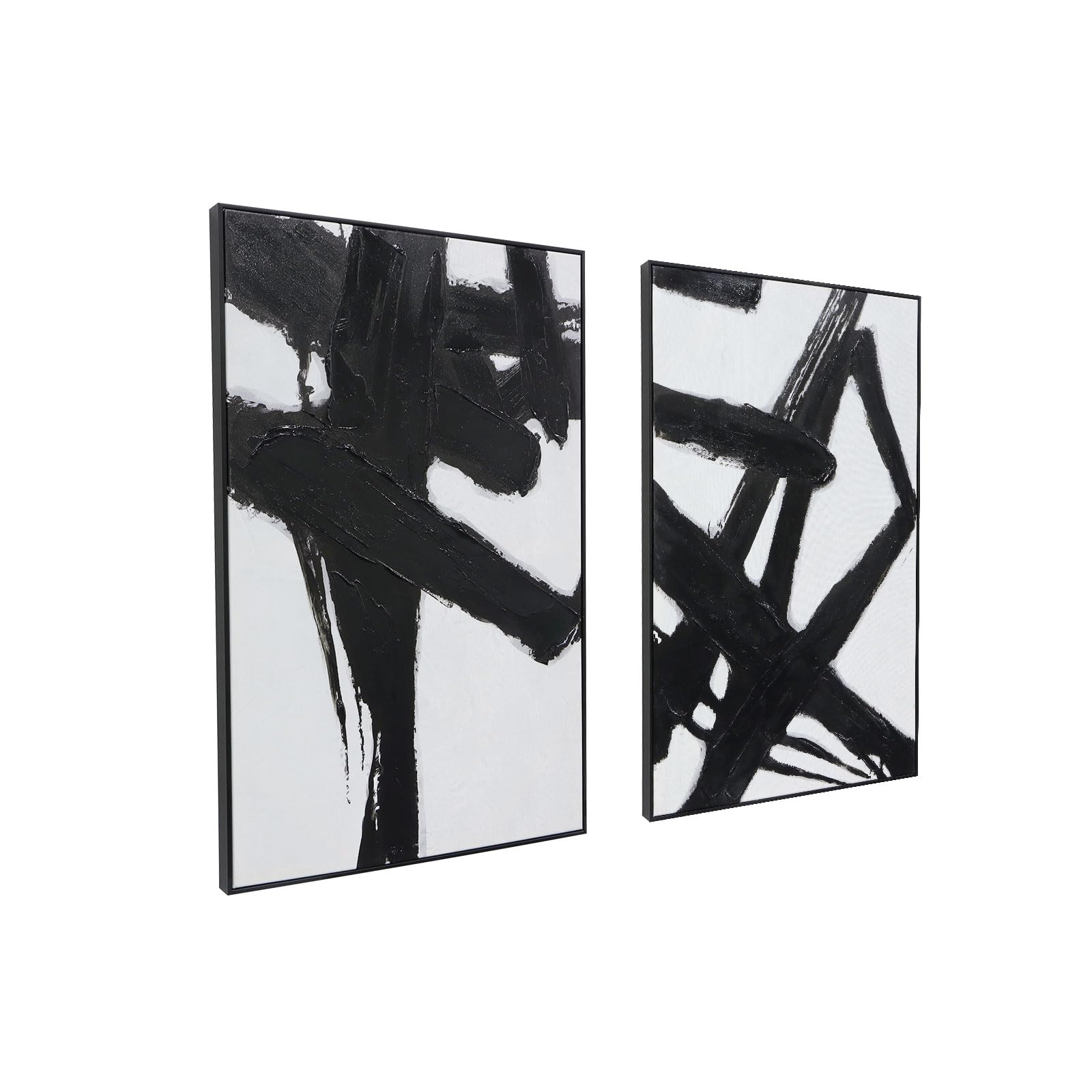 Black and White Abstract Canvas Wall-Art - 2 Piece 24" x 36" Black Canvas Artwork Decor for Living Room, Bedroom, Office Decor, Framed Ready to Hang