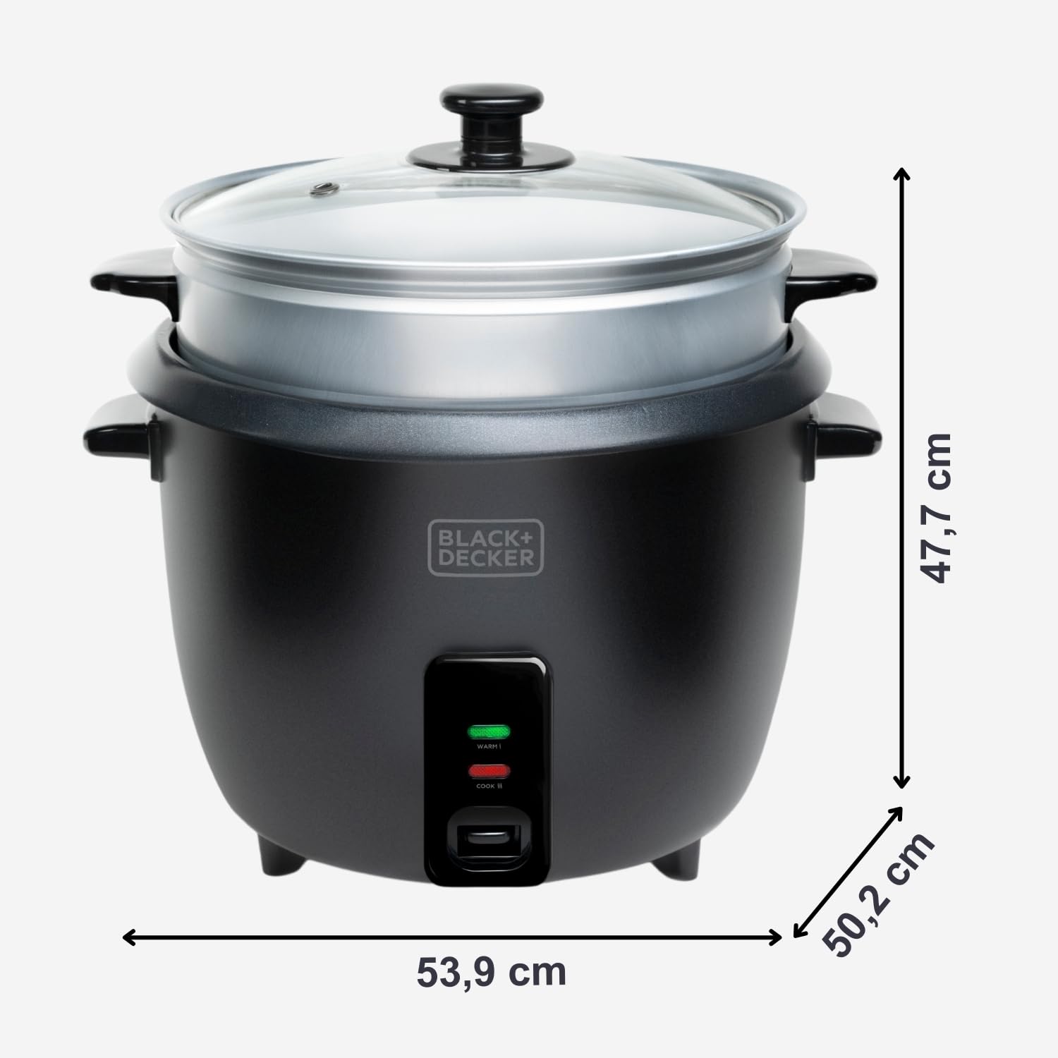 BLACK+DECKER - Cuiseur à riz BXRC1800E 700 W | 1,8 L (jusqu'à 7 portions) | Cuisson et maintien au chaud | Revêtement antiadhésif | Verre doseur et spatule | Compatible lave-vaisselle | Noir