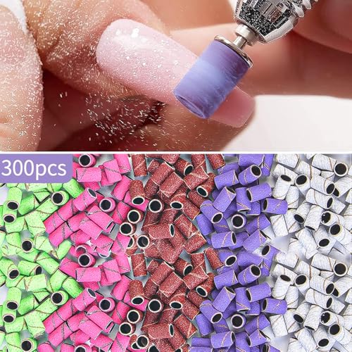 BELICOO Bunte, grobe feine Nagelschleifbänder, 300 Stück, Körnung 80–240, mit 2 Stück 3/32 Zoll Nagelbohrer für Maniküre und Pediküre