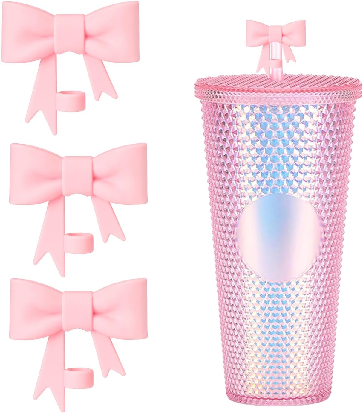 3 Pcs 8MM(0.31inch) Butterfly Straw Topper Silicone Straw Covers Cap Reusable Tumbler Accessories, for Tumblers, Dust-Proof Reusable Accessories Cap for Starbuck(3PCS Pink)