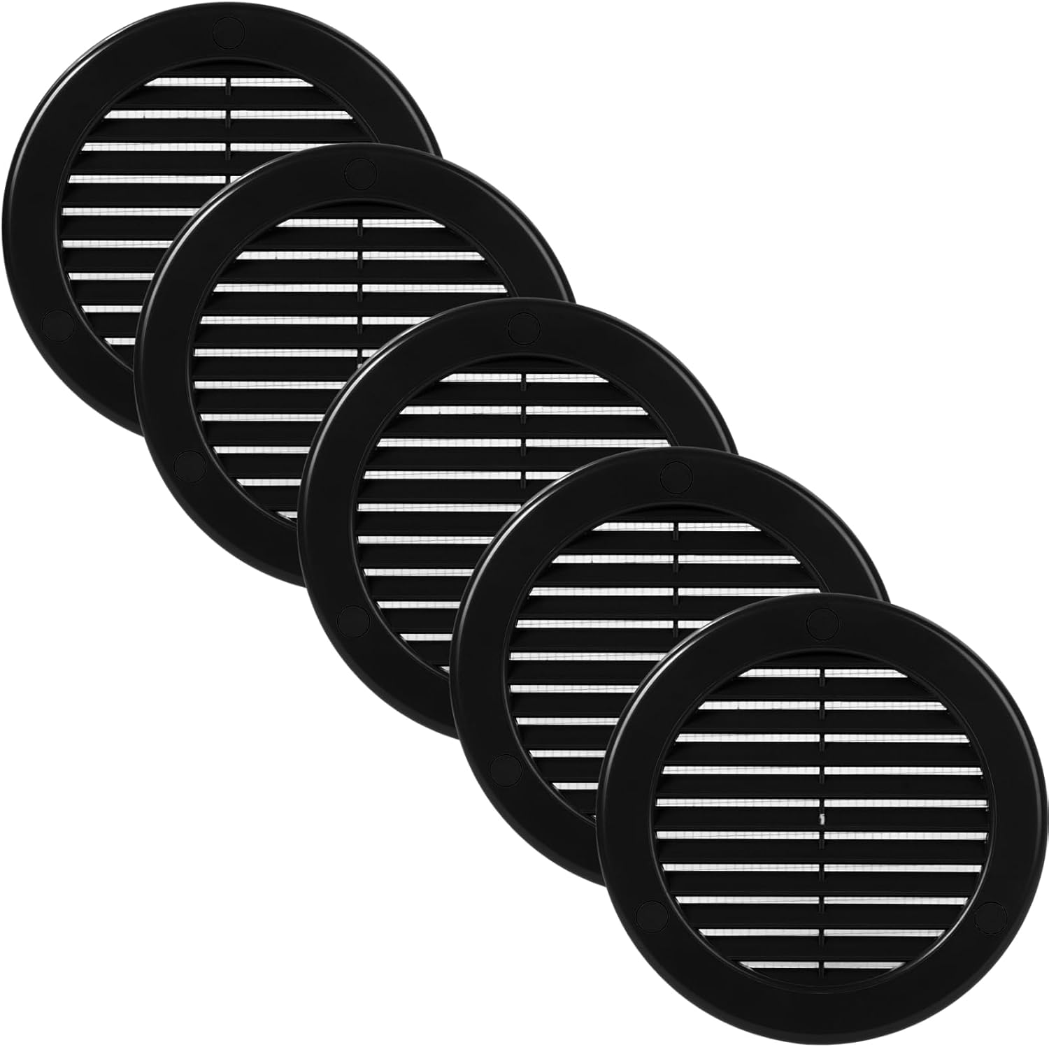 Vent Systems 4'' Inch Black Soffit Vent Cover Pack of 5 Round Air Vent Louver Grille Cover