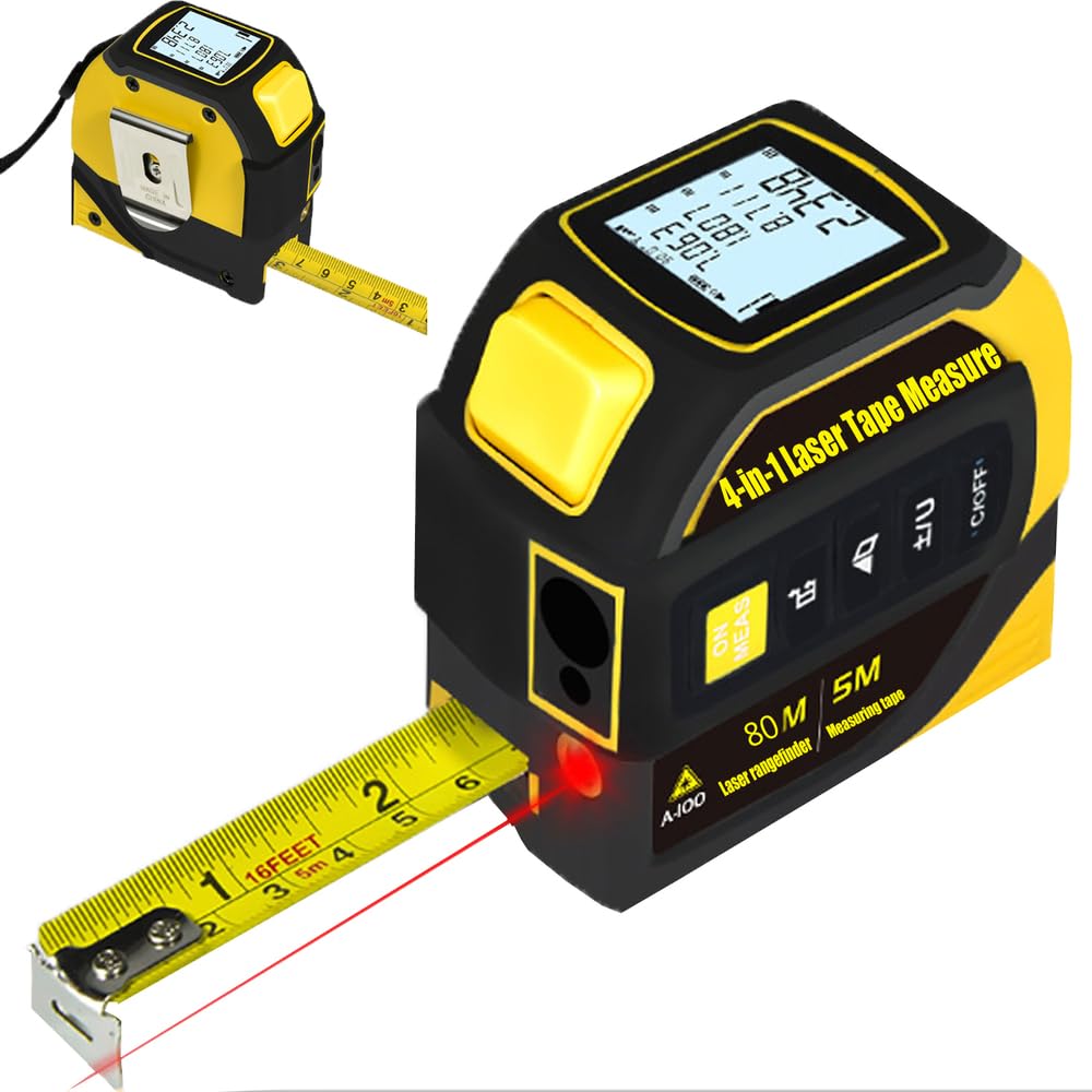 tape measure 4-in-1 laser Digital Measuring Tape & 80m/262ft Laser Distance Meter & with 16ft/5m & Crosshair markings & Dual-axis electronic level,
