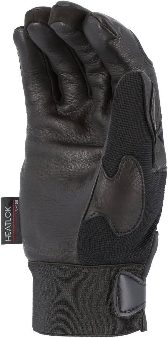 Blackhawk Winter Lined Black Deerskin Leather Gloves with Windproof Heatlok (Mechanics Style), Medium