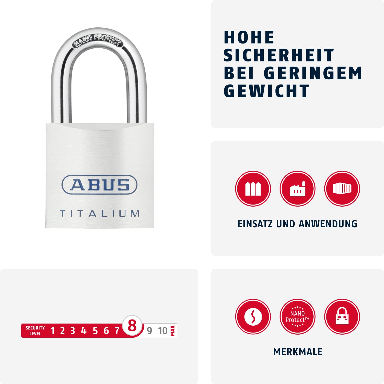 ABUS TITALIUM™ Padlock 80TI/50 with Light Lock Body Made of Solid