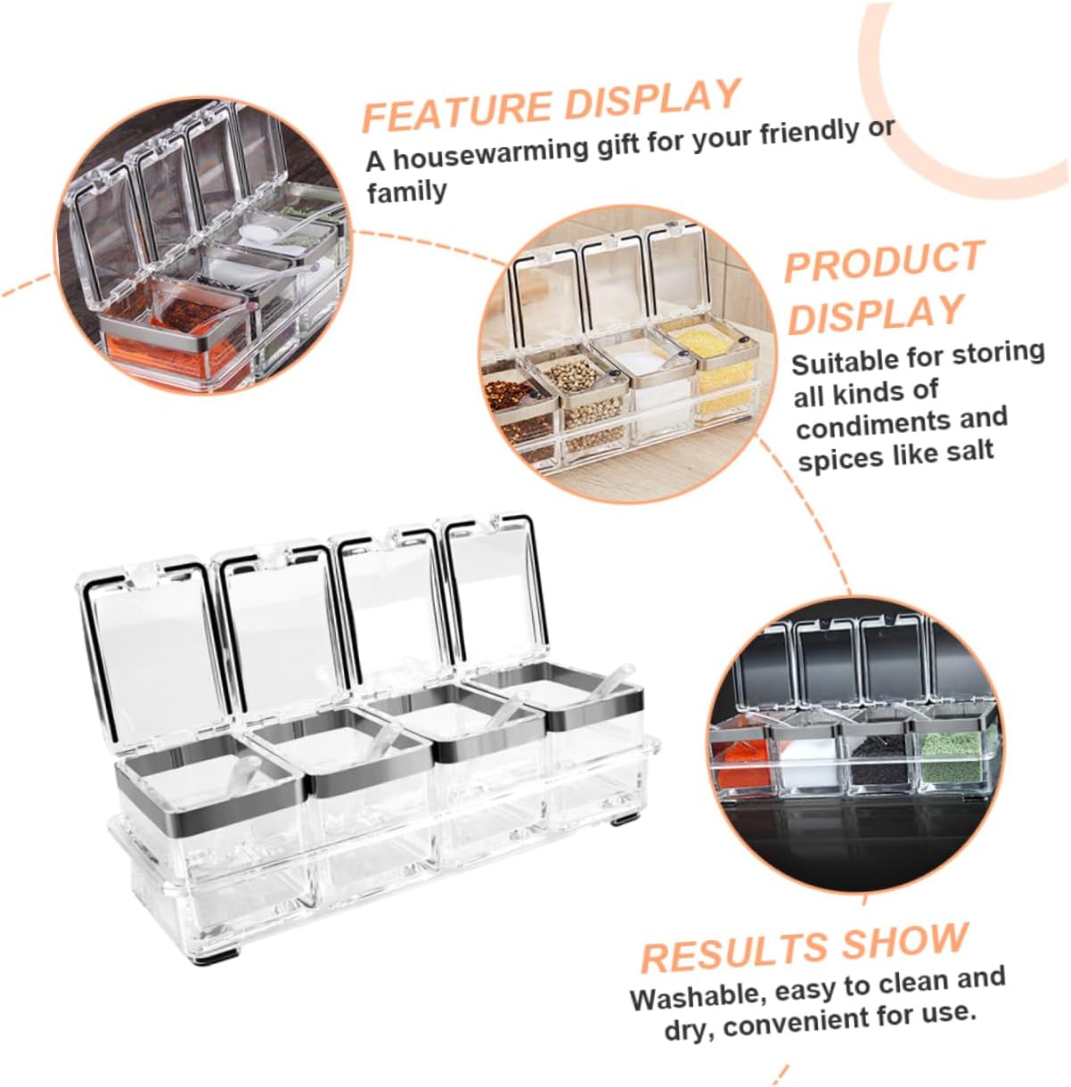 Amosfun Acrylic Condiment Containers Lids Spice Salt Sugar Pepper Storage Organization for Home Cooking