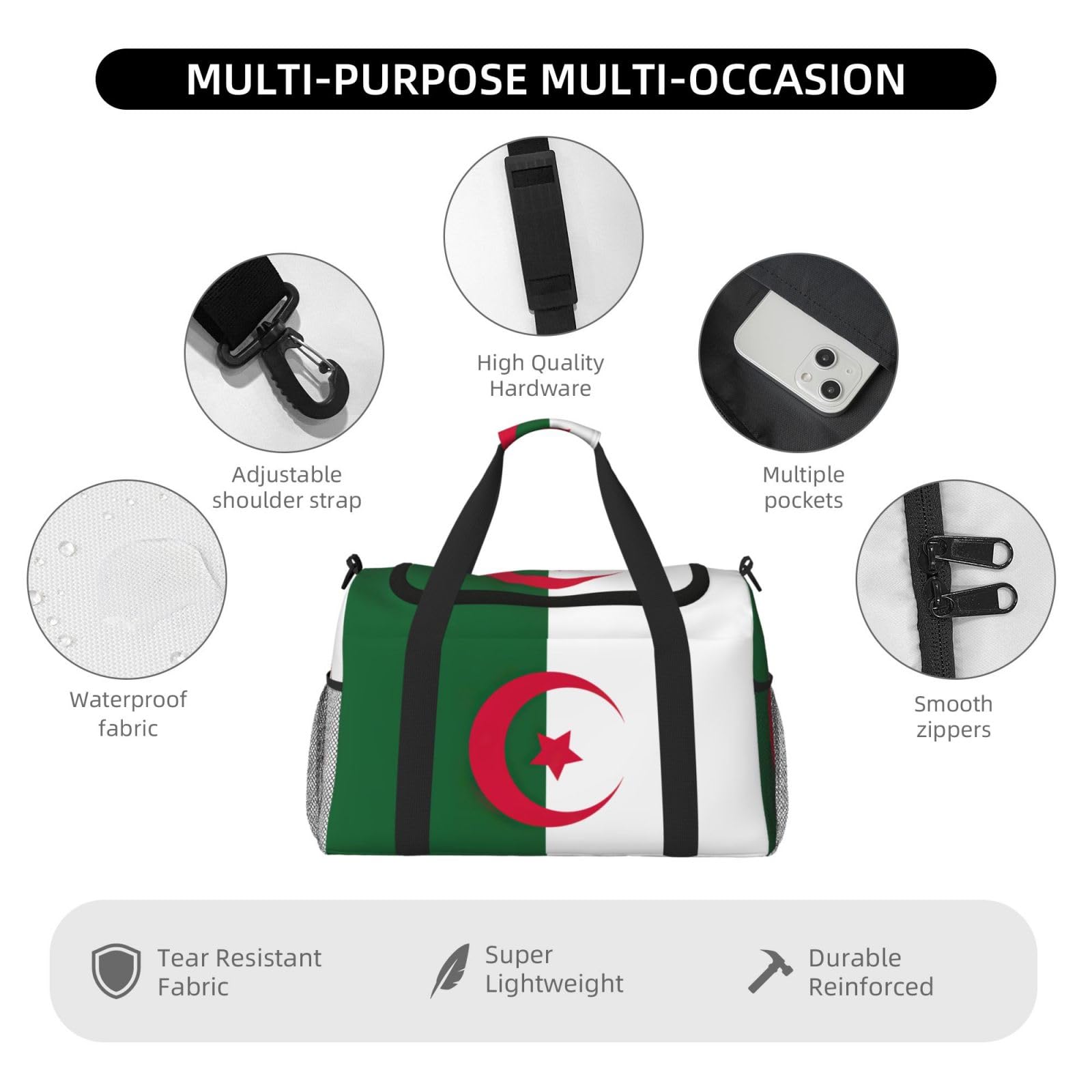 Flaga Algierii torba na ramię kobiety mężczyźni podróżna torba crossbody torebka torba na ramię torebki robocze codzienna torba hobo