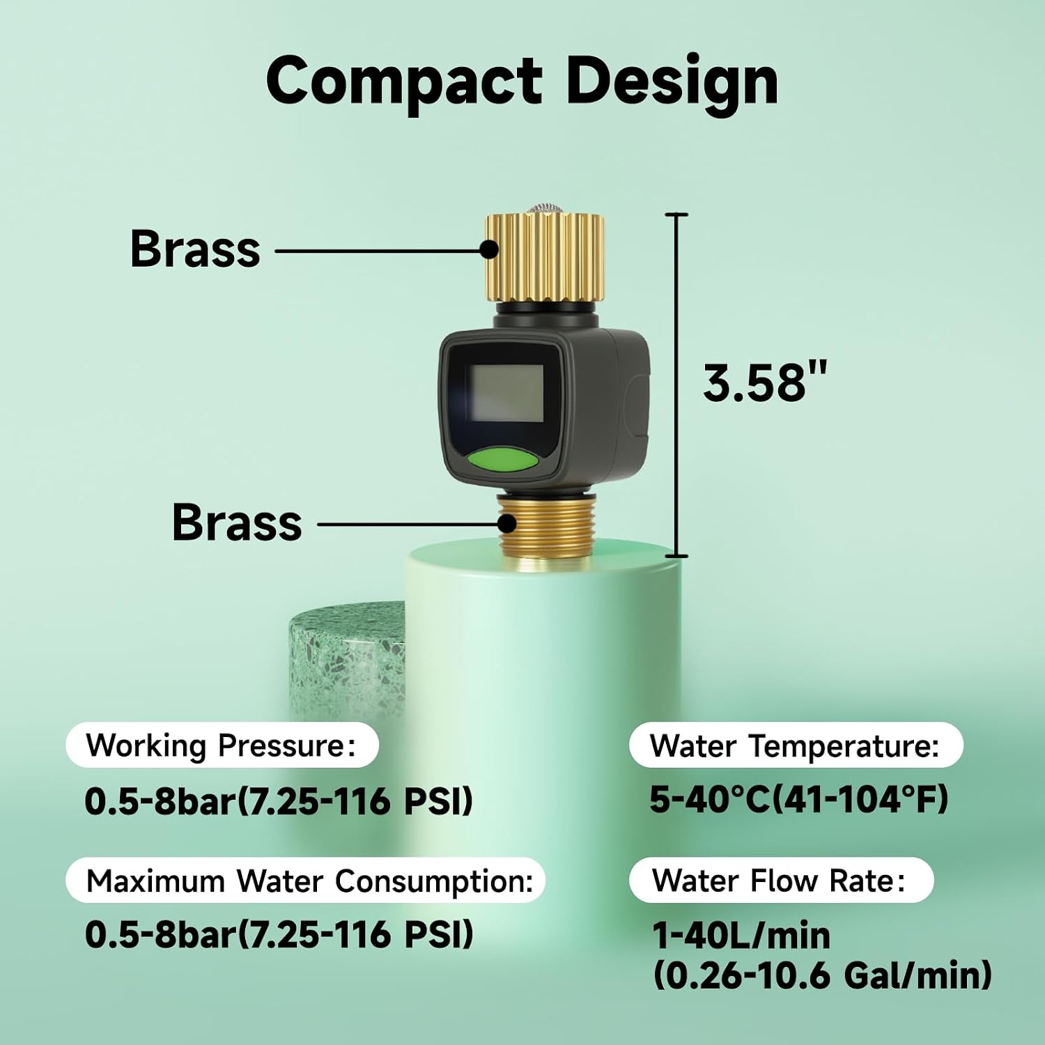 3/4"Water Flow Meter with Water Nozzle Kit,4 Modes Change, Measure Gallon/Liter Consumption for Garden Hose, RV Water Tank, Lawn Sprinkler, and Nozzle Sprayer