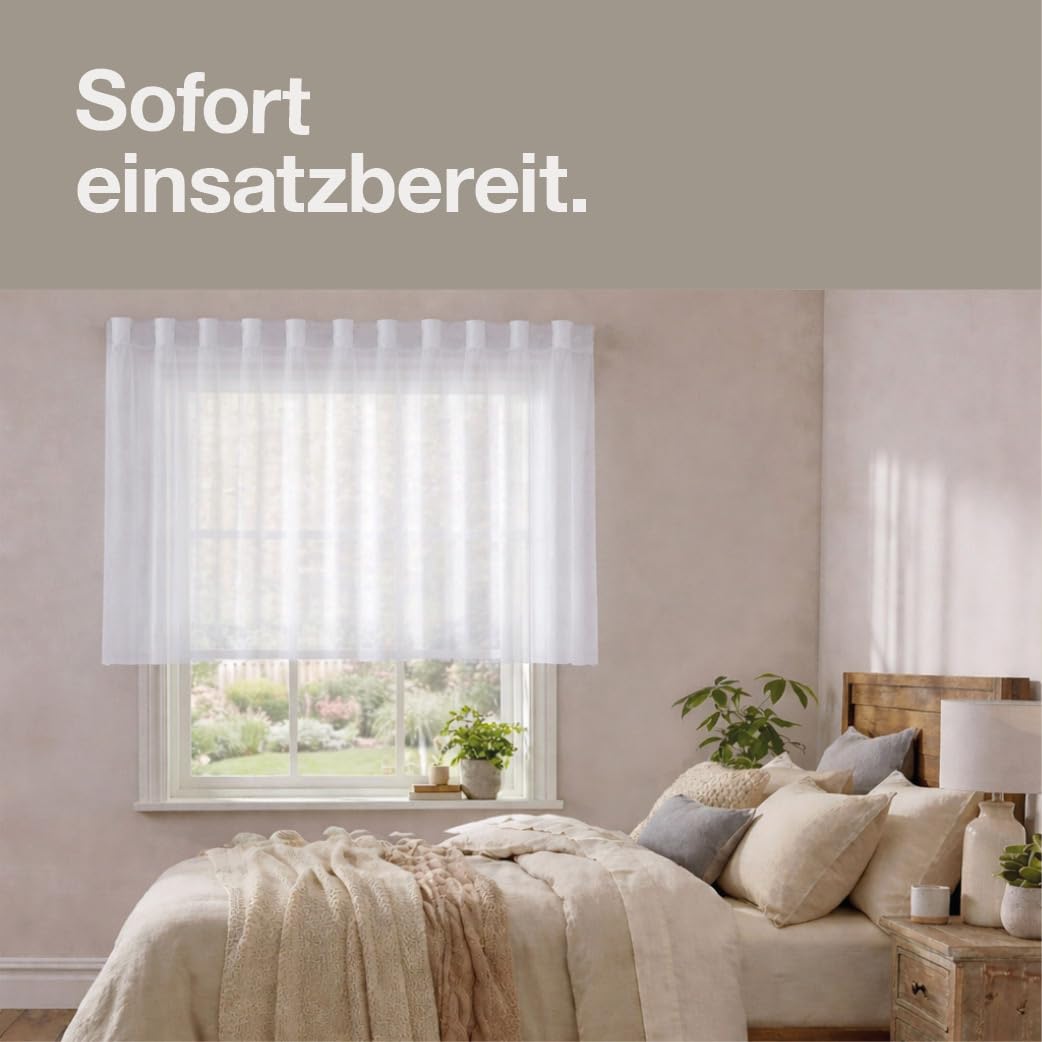 Happy Home 2er Set Scheibengardine Mina Weiß 205x50 cm – Moderne Bistrogardine mit Gardinenband – Halbtransparente Kurzgardine für Küche & Bad – Sichtschutz & Fenstergardine waschbar