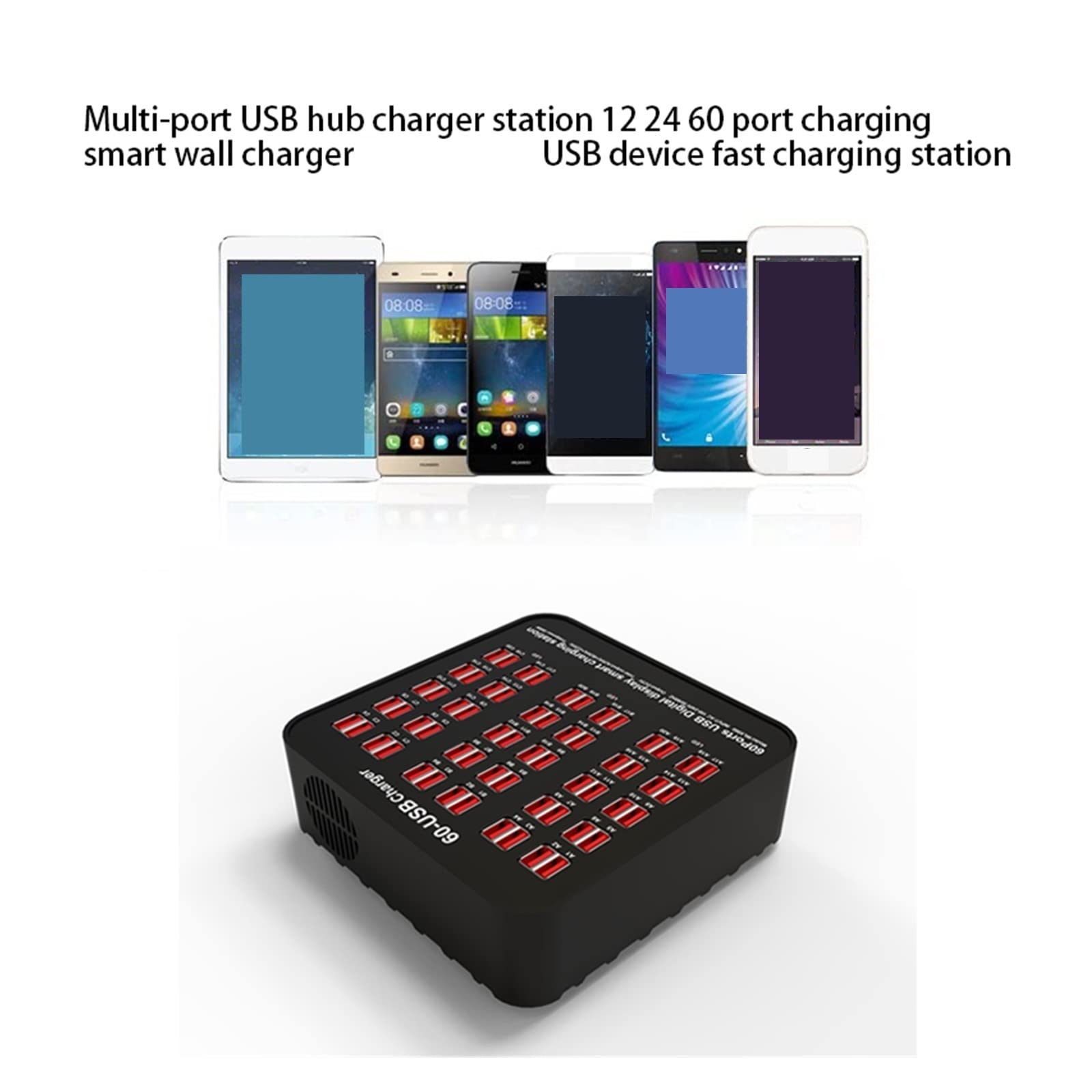 Stazione di Ricarica USB, caricabatteria da Parete Intelligente con 12 24 60 Porte, Stazione Rapida for più dispositivi Caricabatterie Sicuro(10 Port USB 50W)