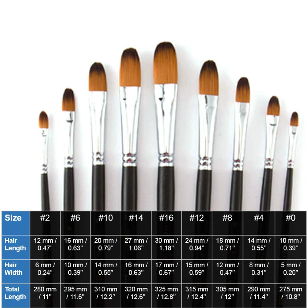 Filbert Künstler-Pinsel-Set mit langem Griff, hochwertiges Kunsthaar und Holzgriff für Acryl-Aquarell-Ölgemälde, ideal für Anfänger und Profis, 9 Stück