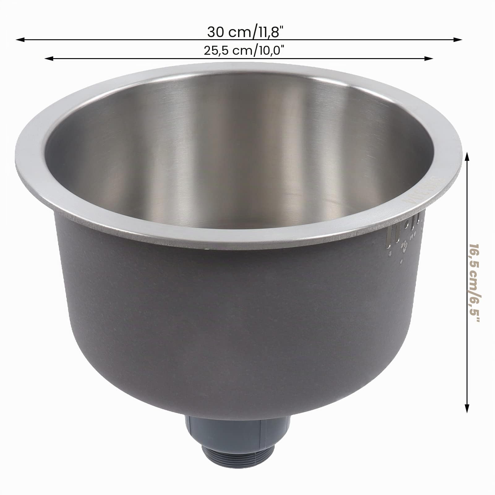 Mini Fregadero de Cocina Redondo Barra de Acero Inoxidable, Fregadero de Cocina Barra de Acero Inoxidable Lavabo Redondo con Tubo de desagüe 30 cm de diámetro