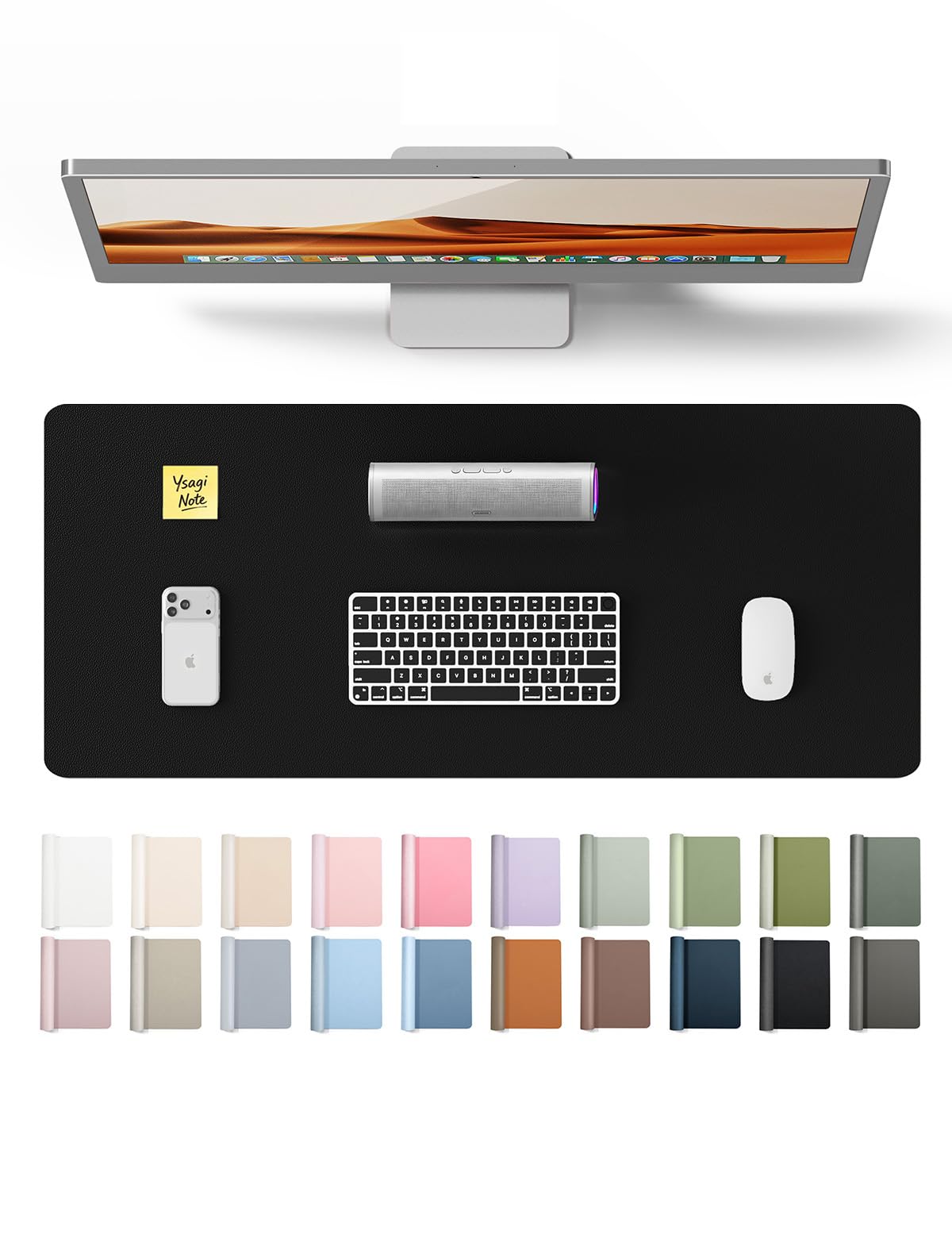 YSAGi Leather Office Desk Pad Protector, Large Mouse Pad, Non-Slip, PU Leather, Laptop Desk Blotter, Waterproof Writing Pad for Office and Home, Black, 23.6" x 13.8"