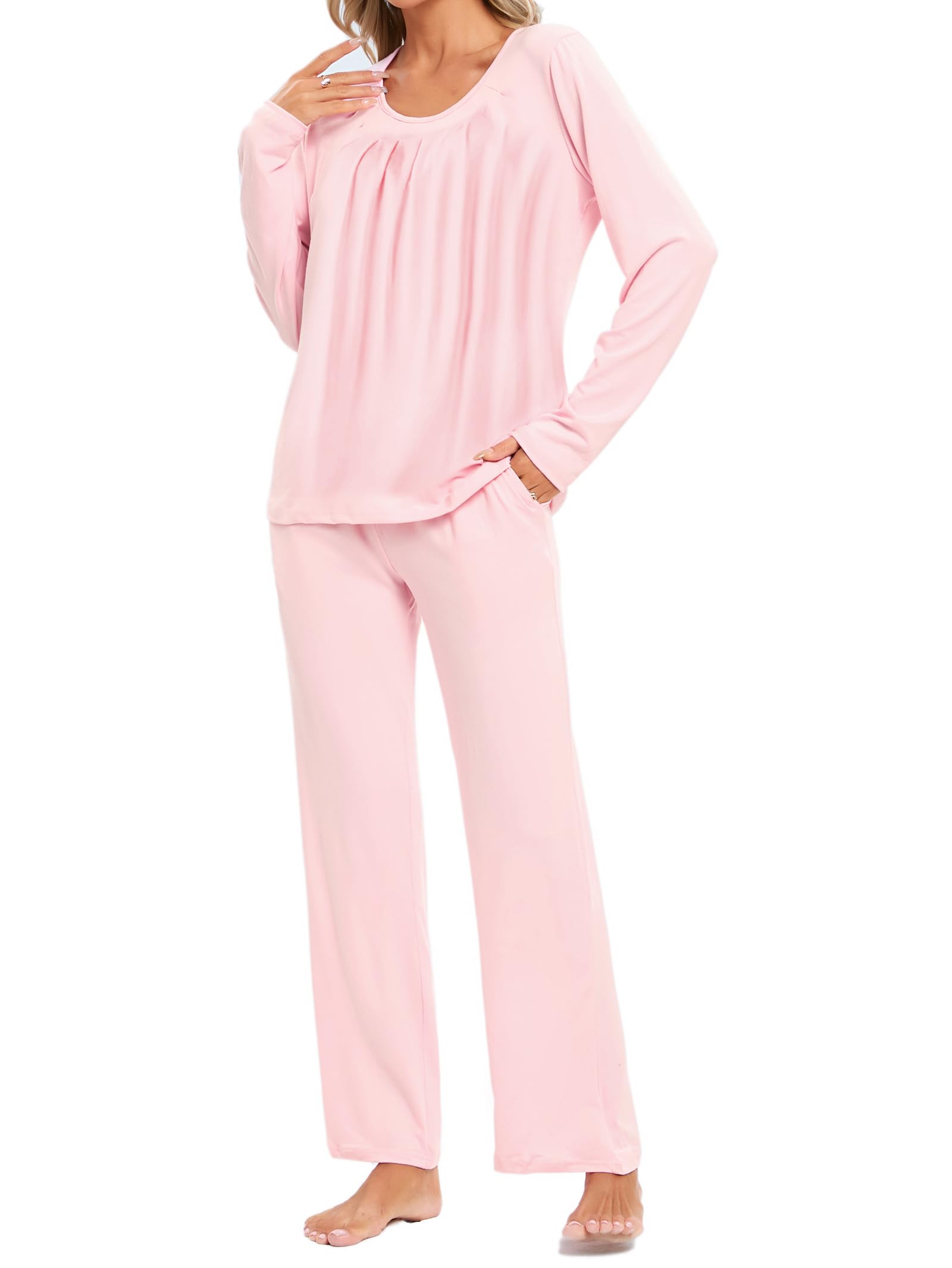 Sponsored Ad – Comfy Pyjamas for Women Lounge Wear Sets Long Pants with Pleated Nightshirt Sleepwear with Pockets S-XXL