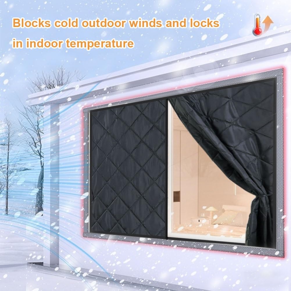 Fensterisolationsset für den Winter, Fenster Wärmeschutzvorhang für Winter, Thermofolie fenster gegen kälte, Thermische Fensterabdeckung Wärmende(Grau,140x200 cm)
