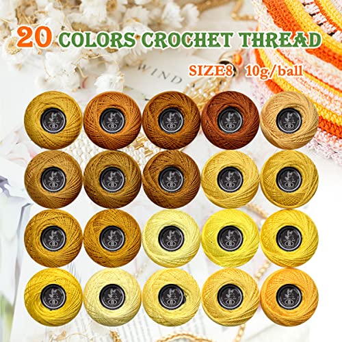 Image of Soft 20 Colors Classic Crochet Thread 20 Pack,100% Cotton (Dark Topaz-728-725)