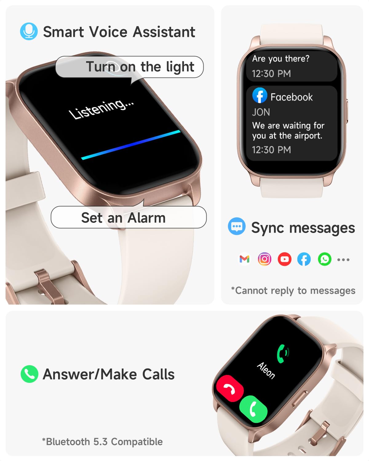 TOOBUR Smartwatch voor dames, rond, stappenteller en fitnesshorloge