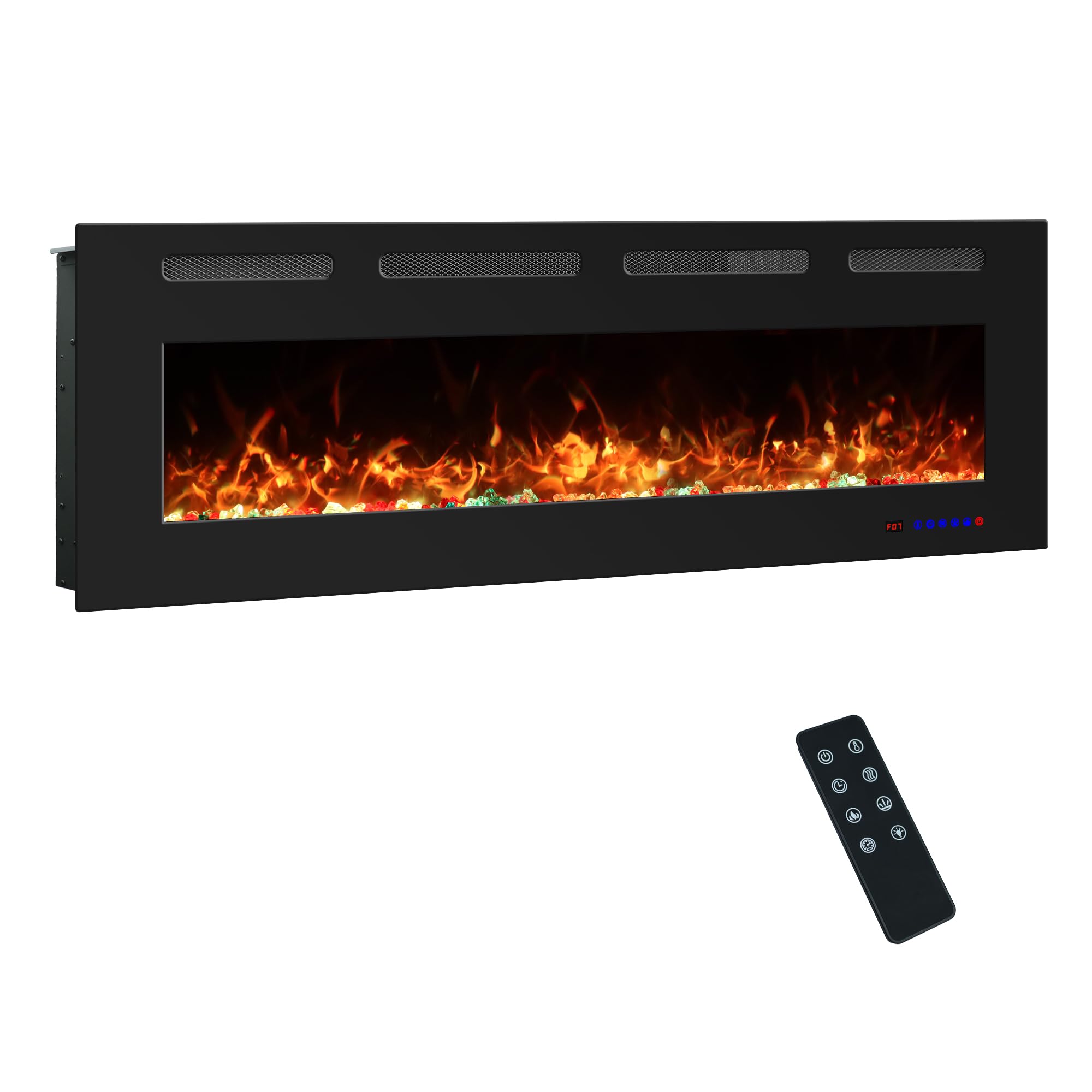 50" Electric Fireplace Inserts, Ultra-Thin Linear Fireplace Heater w/Thermostat, Adjustable Brightness & Speed, 9H Timer, Recessed or Wall Mounted, 750W/1500W