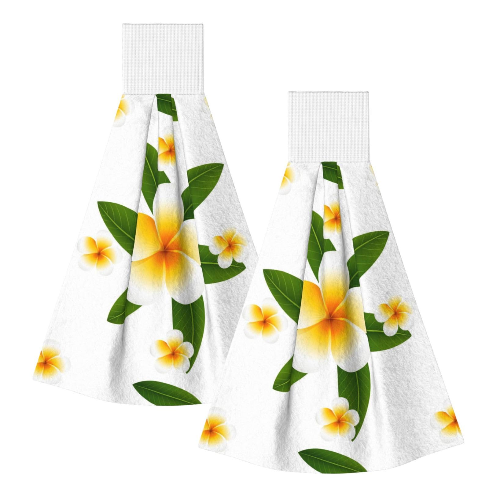 DOPKLNA Seamless Background Design With Plumeria And Leaves, 2 Pcs Hanging Coral Fiber Hand Towels for Bathroom, Absorbent Kitchen Towels