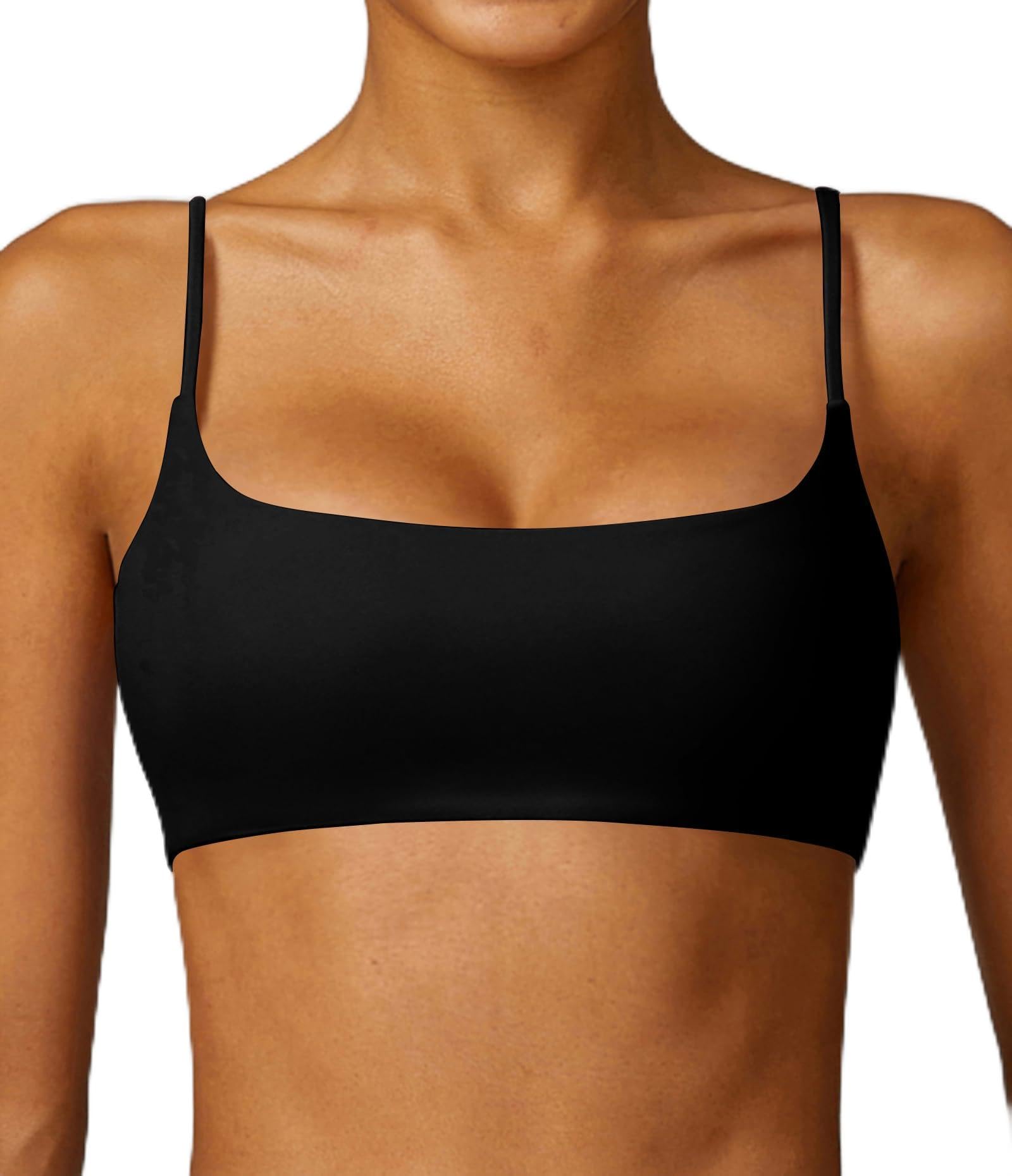 Women's Sports Bra with Thin Straps Stretchy Wirefree Workout Bras Lightweight Workouts Bralette with Removable Pads