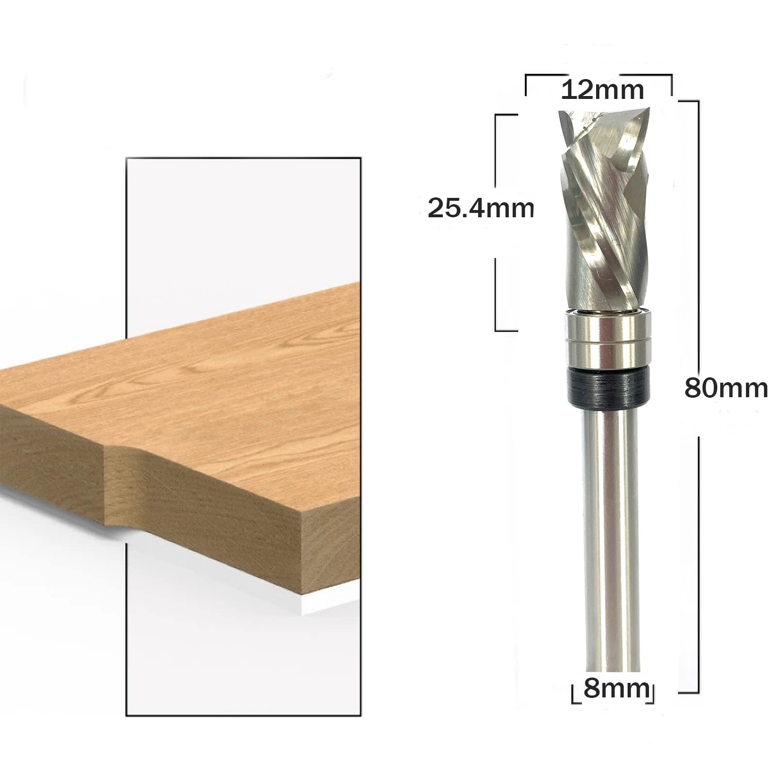 Fresa en espiral de 8 mm de vástago Up-Down Cut, fresa VHM, fresa de compresión con 2 rodamientos en el vástago, fresadora de doble filo, para trabajos de carpintería