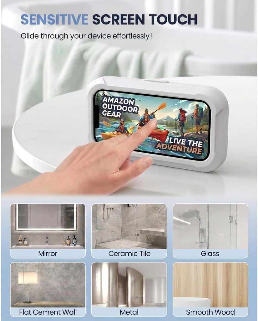 Shower Phone Holder Waterproof - 480° Rotatable Retractable Adjustable iPhone Case Holder with Touch Screen, Bathroom Wall Phone Mount Stand Water Proof Anti Fog, Accessories for 4-7" Cellphones