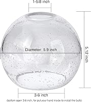 Vista 3 de Pantalla de vidrio de repuesto para lámpara de globo y cubierta para accesorios de iluminación, 5.9 pulgadas de diámetro, adaptador de 1-5/8