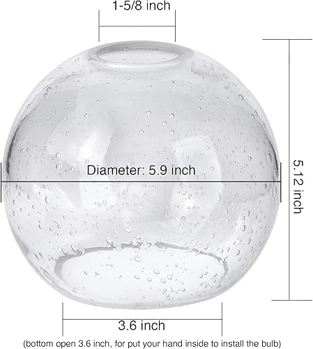 Miniatura 3 de Pantalla de vidrio de repuesto para lámpara de globo y cubierta para accesorios de iluminación, 5.9 pulgadas de diámetro, adaptador de 1-58